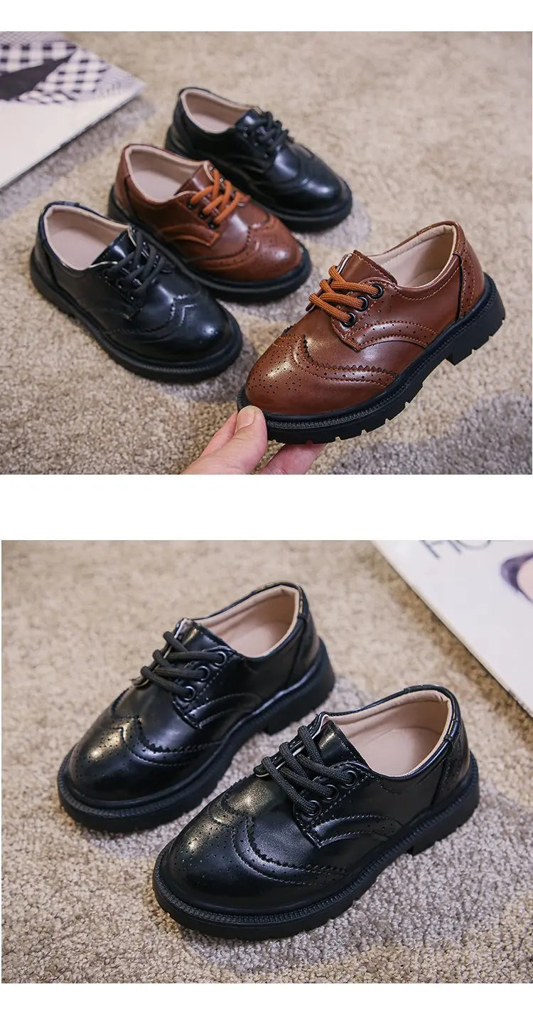 Boys Formal Shoes Girls Leather Shoes Black for School Party Wedding Lace-up Kids Oxfords Classic Fashion Soft 26-36 Breathable