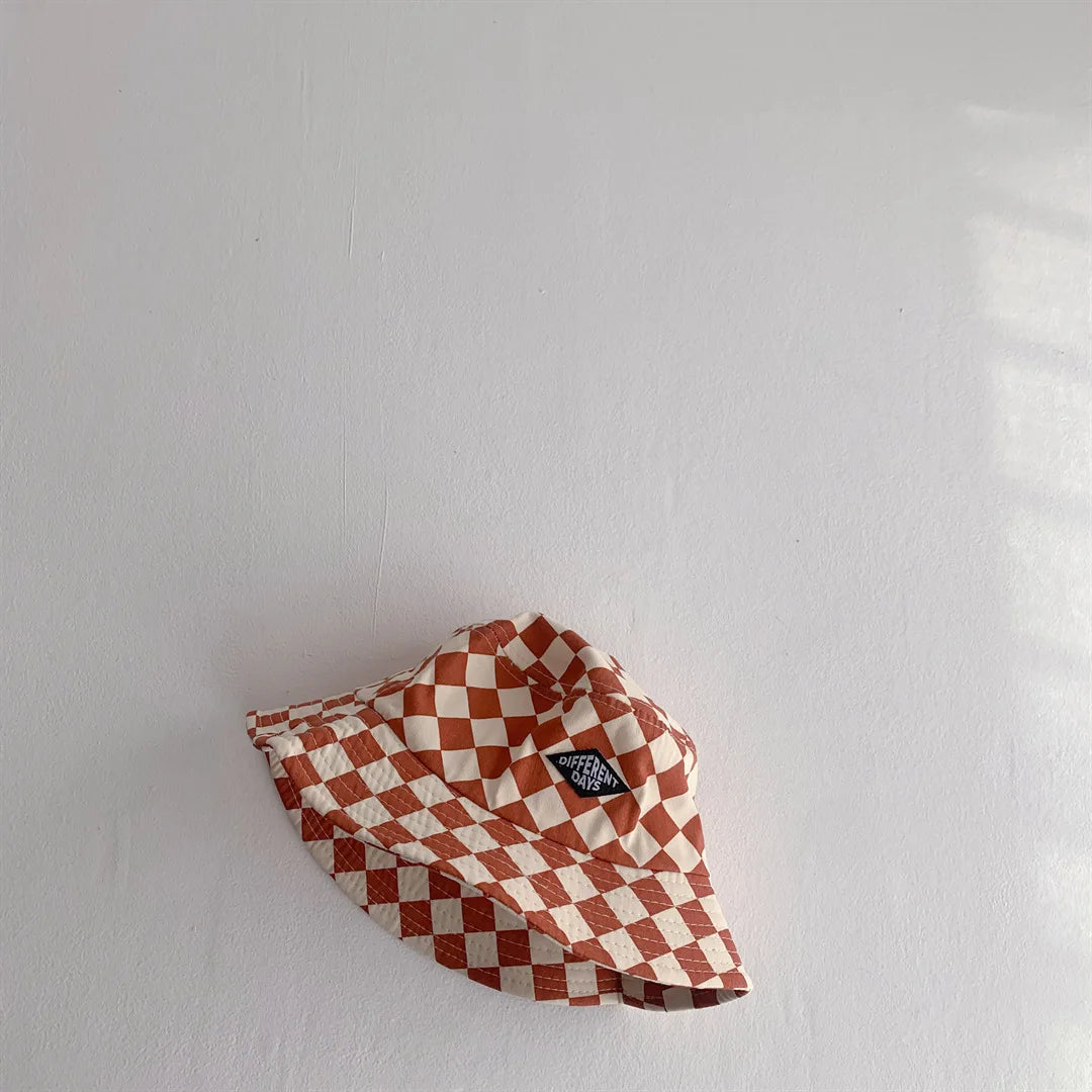 Precioso sombrero de cubo patrón de arlequín para niños, sombrero a cuadros para el sol para bebés y niñas