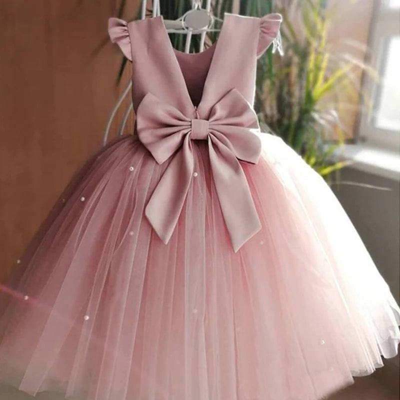 Vestido de princesa para niñas de 2 a 10 años, vestido de verano de tul con lazo grande, para boda, actuación de piano, bautizo, comunión, fiestas