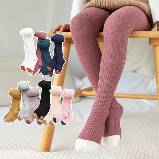 Medias de otoño invierno para niñas y bebés, pantimedias cálidas acanaladas con puntas de colores