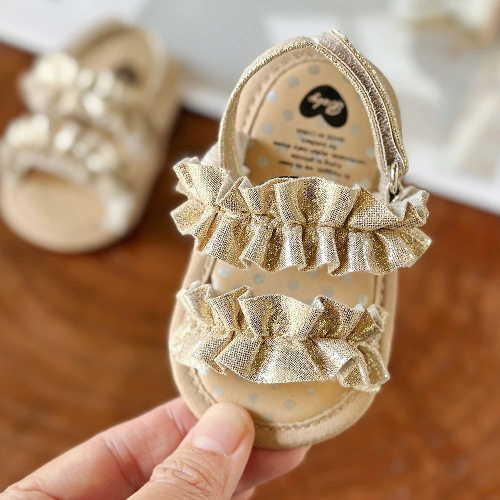 Sandalias Primeros pasos para bebé niñas con volantes, suela suave Premium, antideslizantes, transpirables
