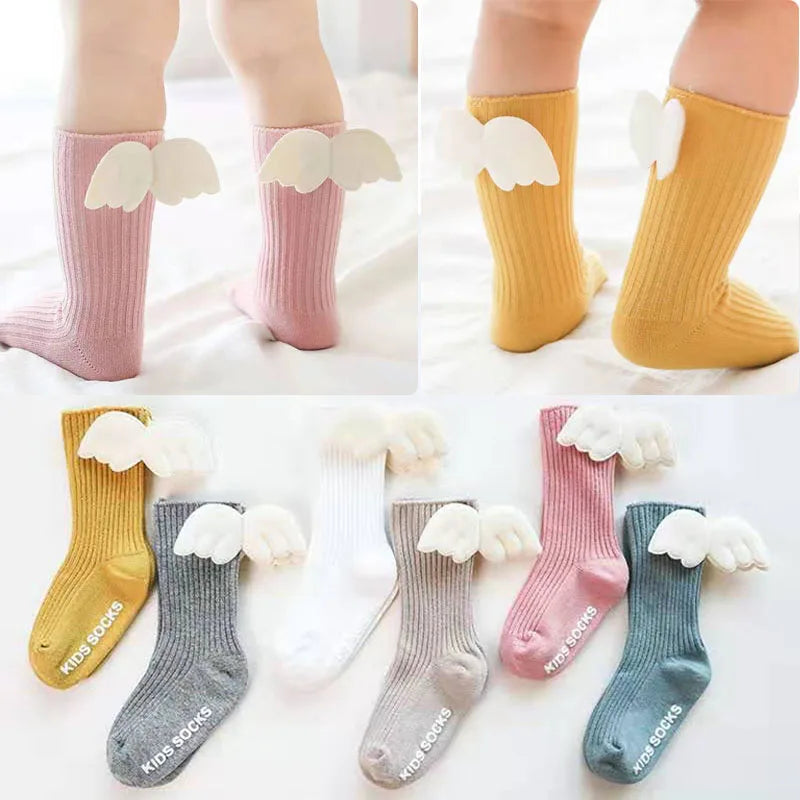 Calcetines para niñas y niños 100% algodón, con alas de ángel para completar outfit o fotografía