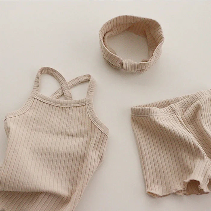 Conjunto de algodón de verano para bebés recién nacidas y niñas polera sin mangas y pantalones cortos