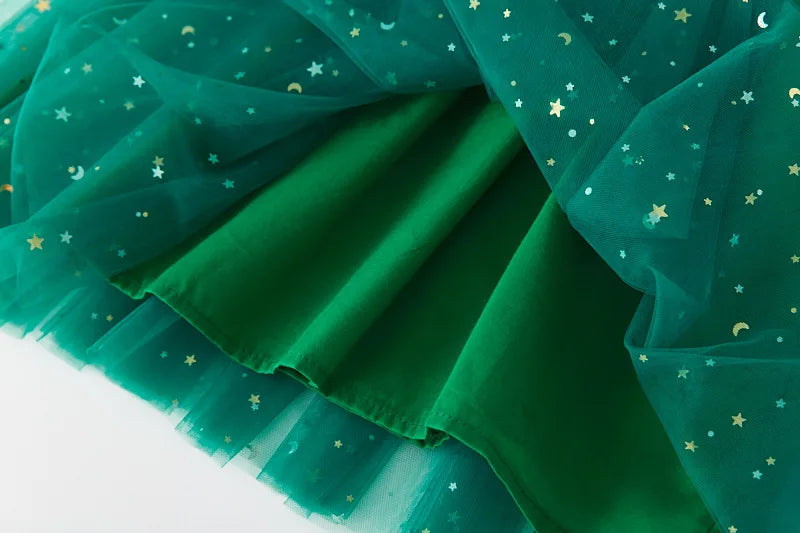 Lindo vestido de princesa de tul para niñas de Navidad, vestido de lentejuelas con estrellas para niñas pequeñas