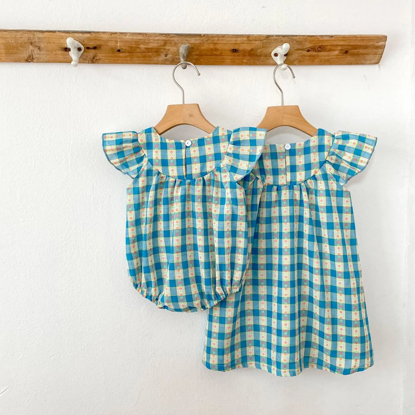 Vestido de estilo coreano para niña, bombacho a cuadros de verano para niña, Ideal para hermanas