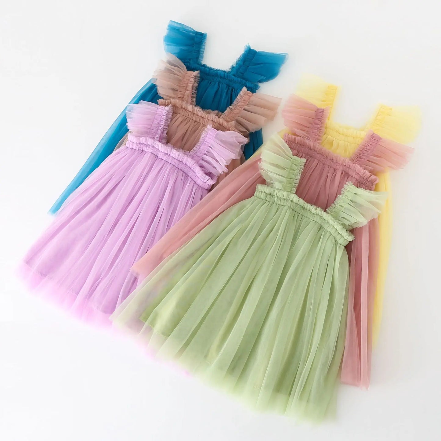 Summer New Baby Girl Clothes Solid Color High Quality Flying Sleeves Mesh Slings Baby Dresses Cute Princess Ball Gown Skirt