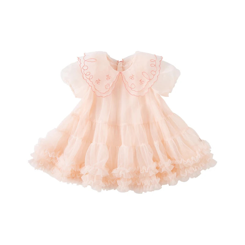 delicado vestido de princesa para niña, vestido de fiesta de verano con finas capas de tul y cuello bordado para tu niña, para que se sienta en las nubes