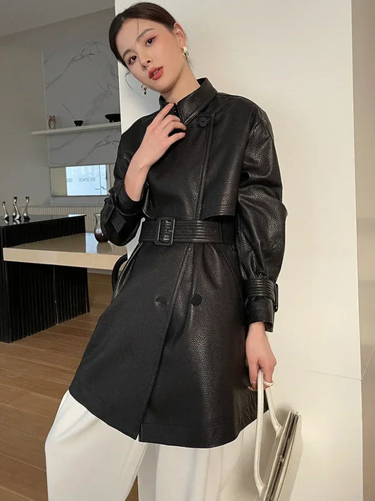 Abrigo de piel auténtica para mujer, gabardina de alta gama