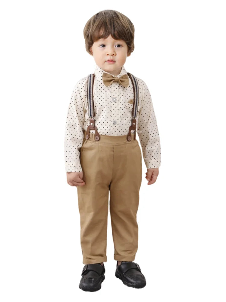 Conjunto semi formal de cumpleaños para niños, ropa de boutique para niños, de otoño, camisa de manga larga y pantalón liso