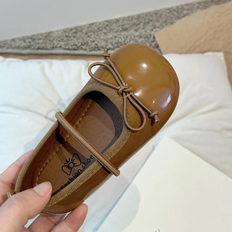 Round Toe Patent Leather Ballet Flats For Baby Girl Classic Bowknot Elastic Band Ballerina Shoes Toddler Kid Soft  Dress Zapatos