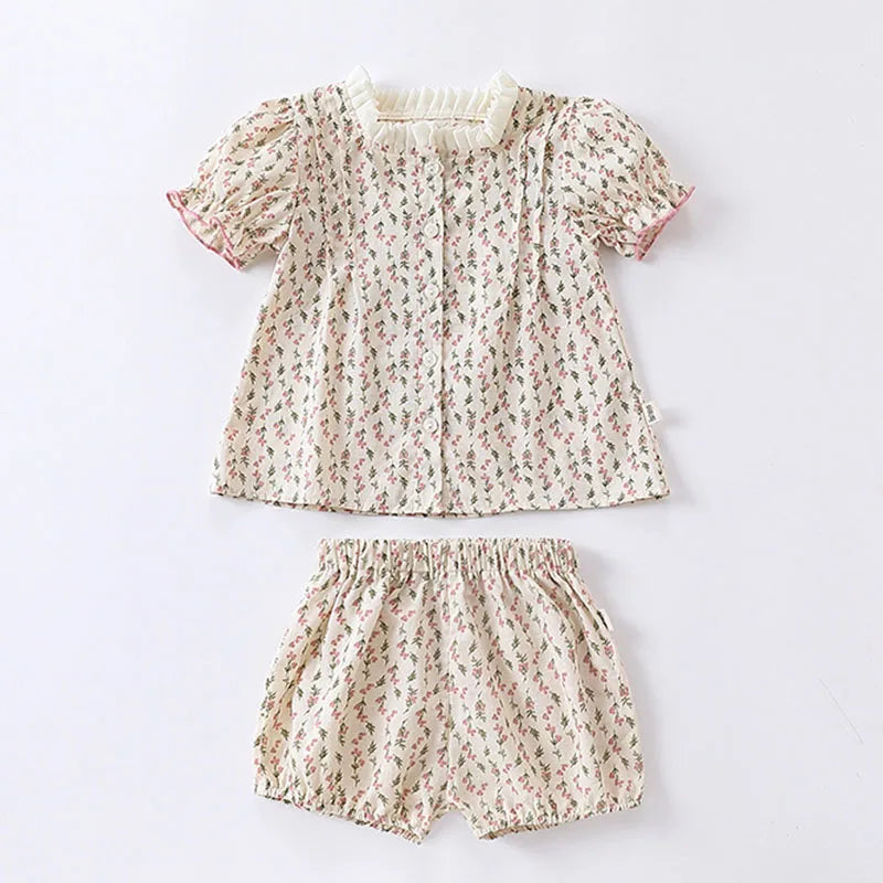 Hermosos y delicados, conjunto y enterito pastorales de verano para bebé, blusa y short estampados de algodón para bebé niña, bombacho para bebés