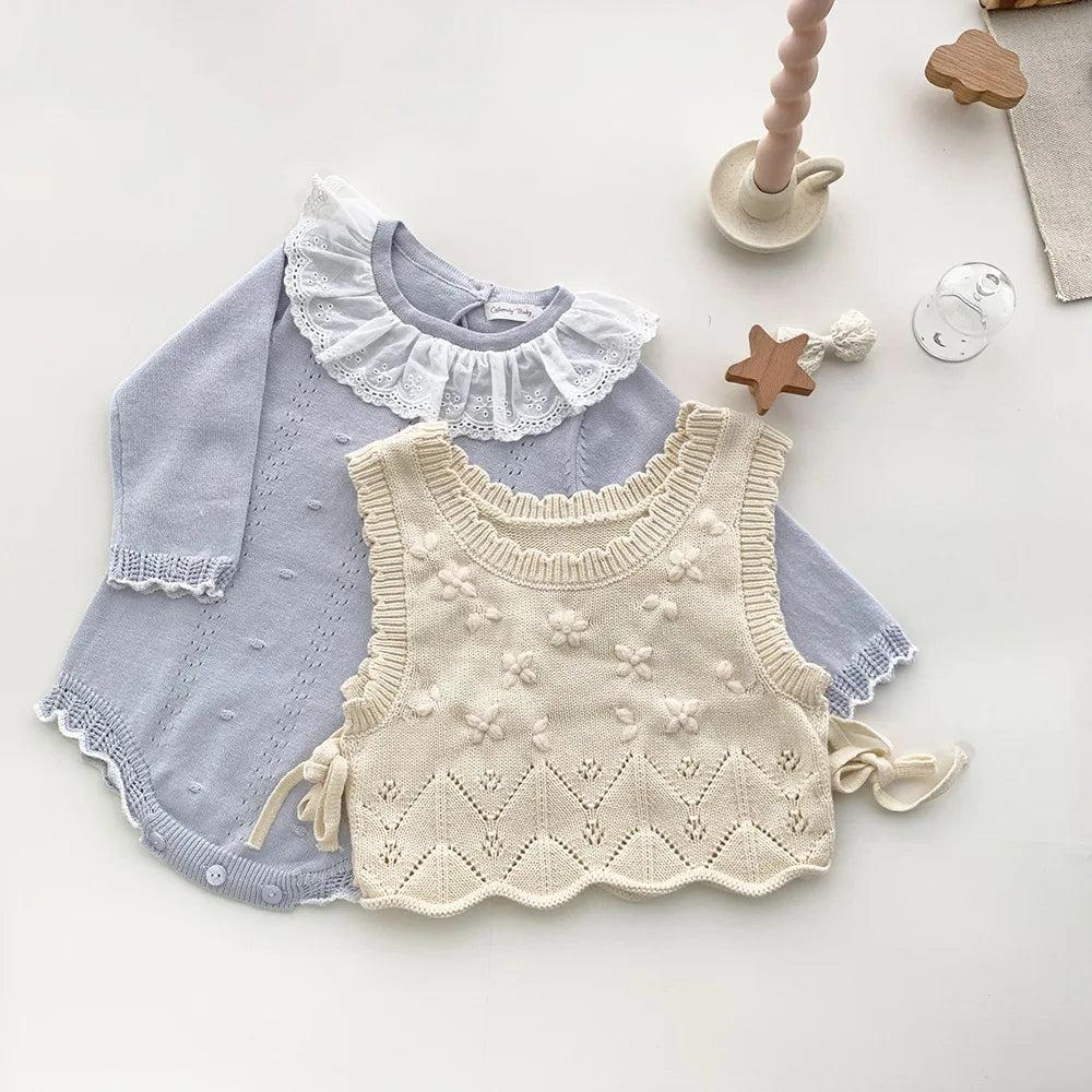 New Lace Baby Knitted Romper Autumn Girl Overall Baby Girls Romper Ruffle Long Sleeve Newborn Baby Clothes Infant Baby Jumpsuits