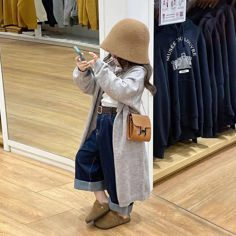 Chaleco tejido largo y estándar para niña, para primavera y otoño, outfit casual para niña