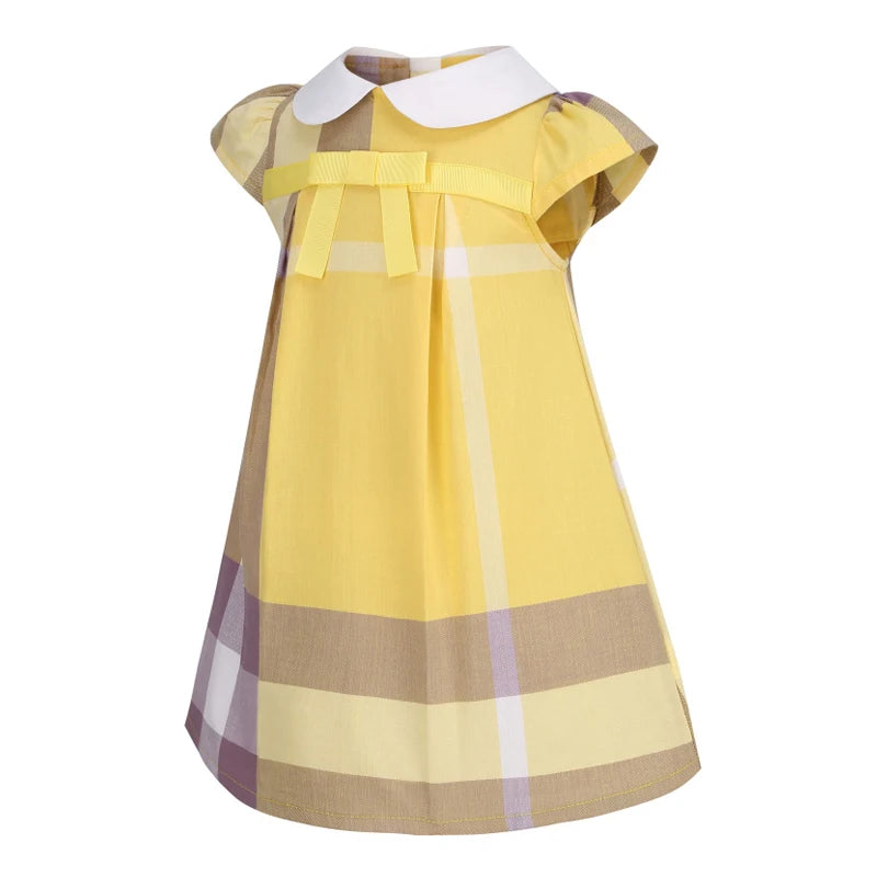 Hermoso vestido a cuadros para niñas pequeñas, vestidos de fiesta estilo inglés, vestido con lazo