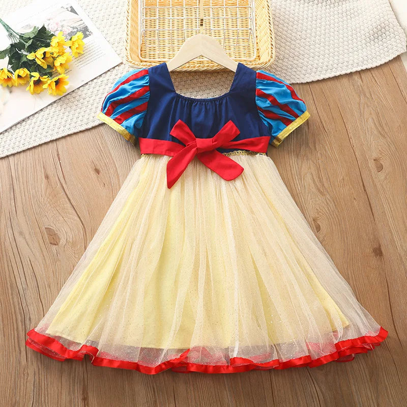 Vestido de Blancanieves para niña, de verano, manga corta, disfraz de Halloween para niñas de 2 a 8 años.
