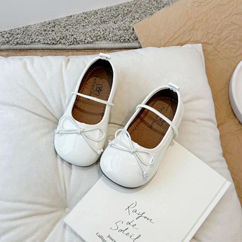 Round Toe Patent Leather Ballet Flats For Baby Girl Classic Bowknot Elastic Band Ballerina Shoes Toddler Kid Soft  Dress Zapatos