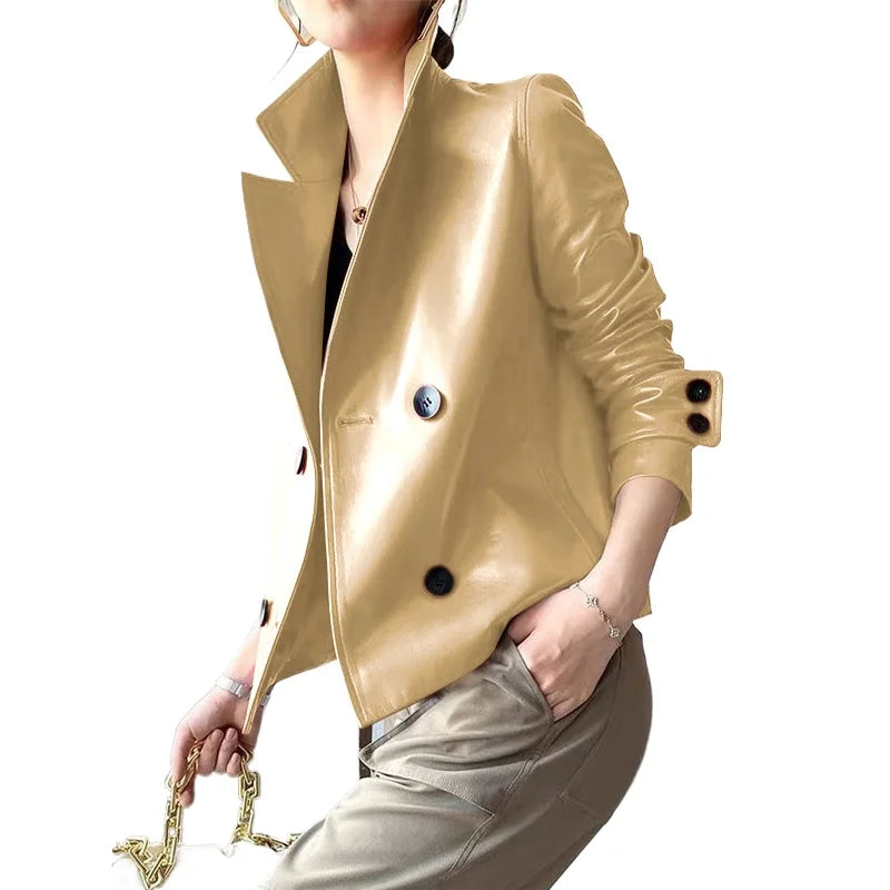 Modigirl Autumn Winter Green Faux Læder Jakker Kvinder 2024 Ny Langærmet Outwear Kort PU Læder Frakker Kvinde Outwear