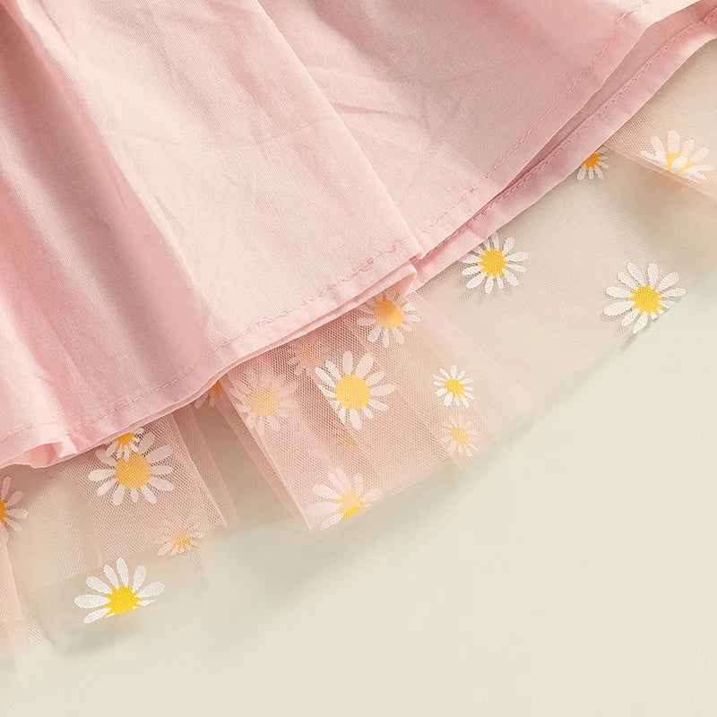 Toddler Dress Kids Girls Party 2023 Summer Sleeveless Daisy Floral Tutu Dress Layered Tulle Dress Princess Birthday Dresses