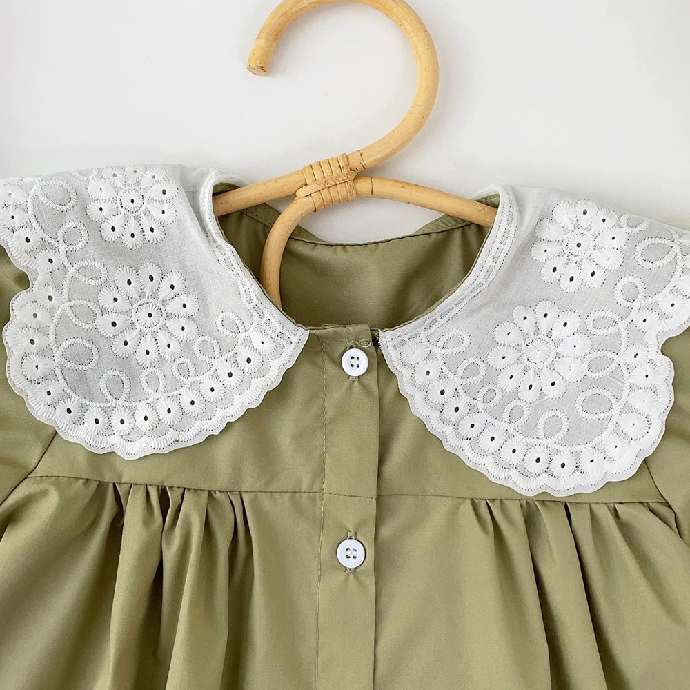 Vestido de verano para niñas, cuello de encaje, mangas abullonadas, elegante, para bebés, vestidos de princesa para cumpleaños, ropa para niños