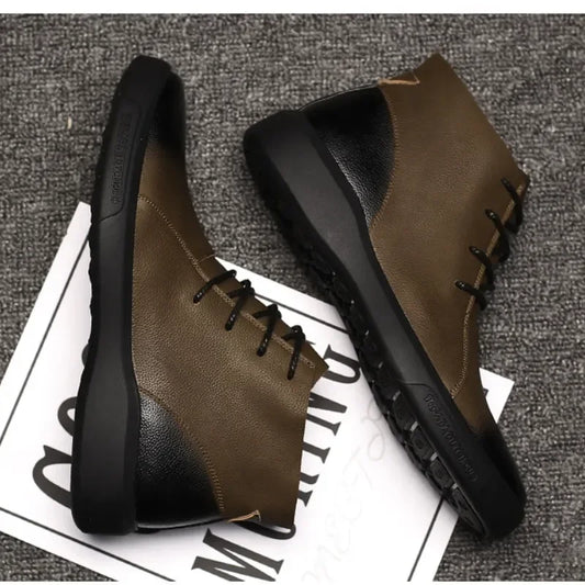 Genuine Leather Men Boots Retro Motorcycle Boots for Men Chelsea Boots Warm Men Ankle Boots Working Casual Boot Zapatos Hombre