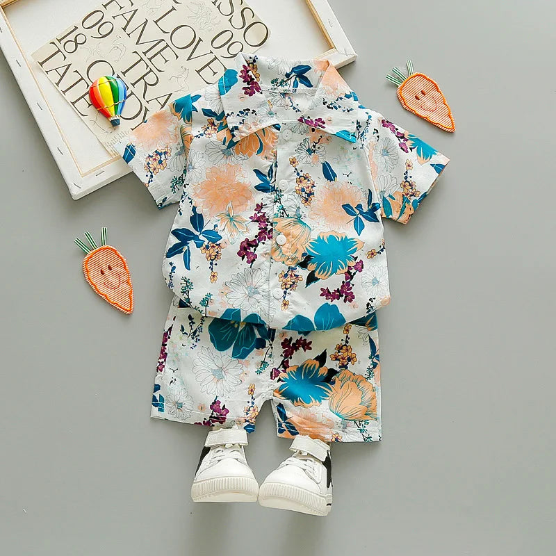 Camisa y short con estampado floral para niños de 1 a 6 años, especiales para vacaciones y playa. Recomendamos sean usados por separado