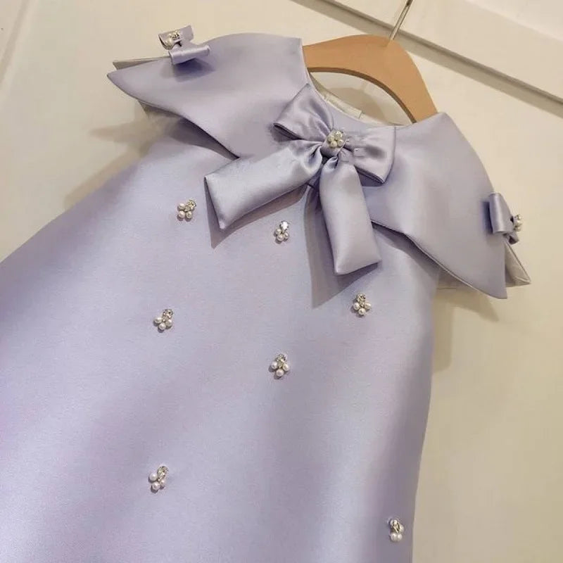 Vestido de princesa para niña, Vestido con lazo de fiesta para bebé niña y chica adolescente, vestido hecho a mano con perlas y diamantes, outfit de boda para chica adolescente