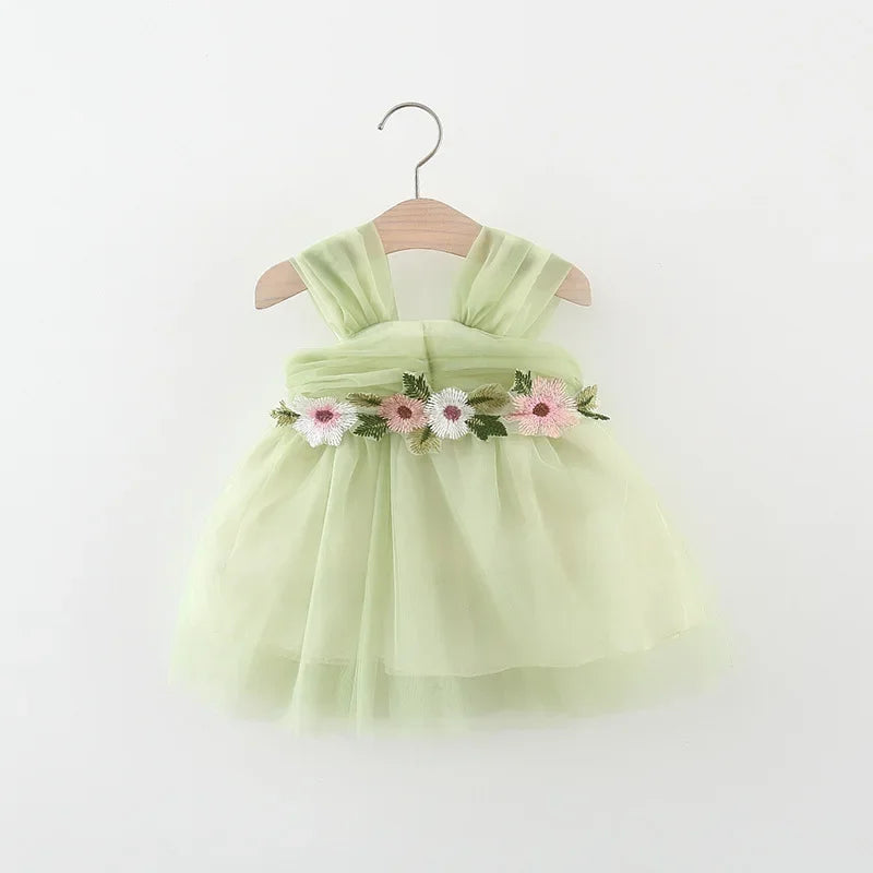 Hermoso y delicado vestido de tul bordado para bebé y niña, vestido de verano de fiesta para niña