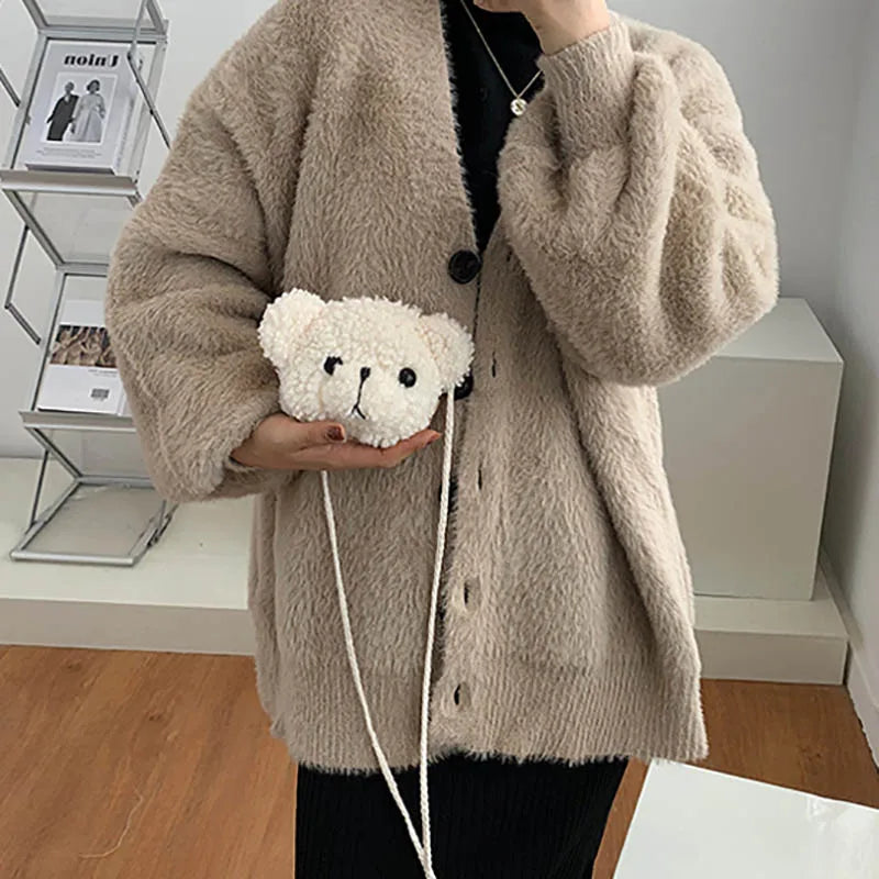 Suave y amoroso bolso de oso de peluche para niños y adolescentes, monederos de peluche kawaii