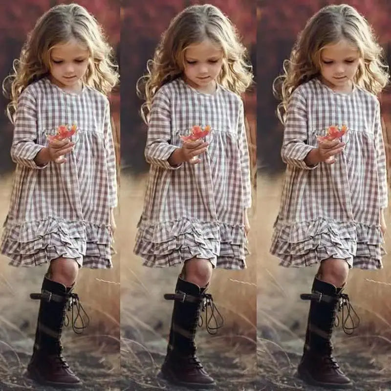 Precioso vestido vintage de manga larga y volantes, a cuadros para bebés y niñas de 3 a 13 años, estilo pastoral, campestre, boho, de algodón para niñas, para 5, 6, 7, 8, 9, 10 y 11 años