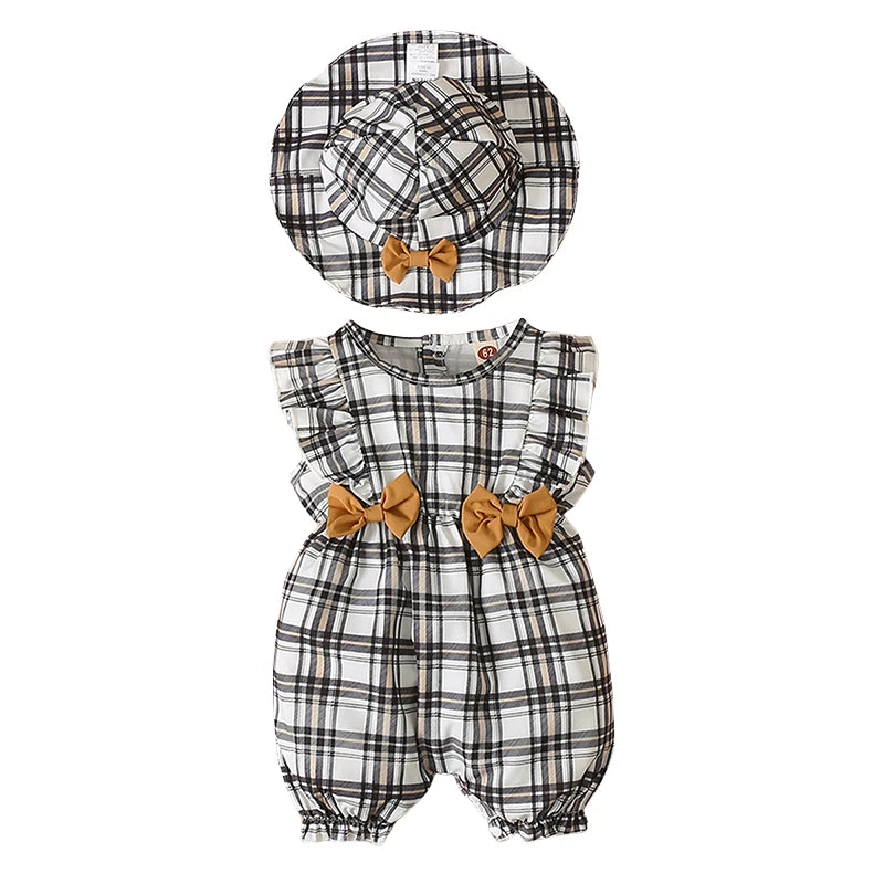 Peleles de verano muy coqueto para bebé niña, con gorro, bombacho corto sin mangas a cuadros para recién nacidas, ropa para niñas pequeñas