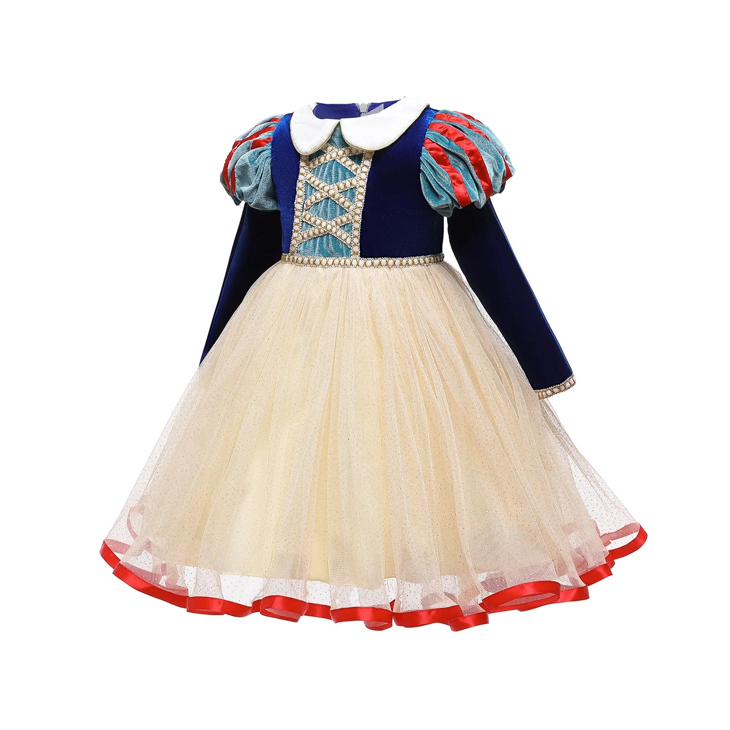 Hermoso vestido de Blancanieves, de manga larga hecho de terciopelo, tul y lentejuelas, disfraz de Disney para niñas, para fiesta de cumpleaños y Halloween para niña