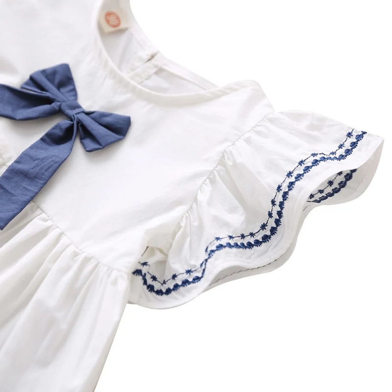 Vestido de verano para niñas, de algodón, con lazo y mangas en volantes