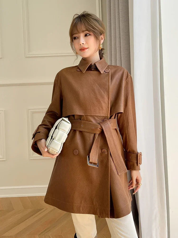 Abrigo de piel auténtica para mujer, gabardina de alta gama
