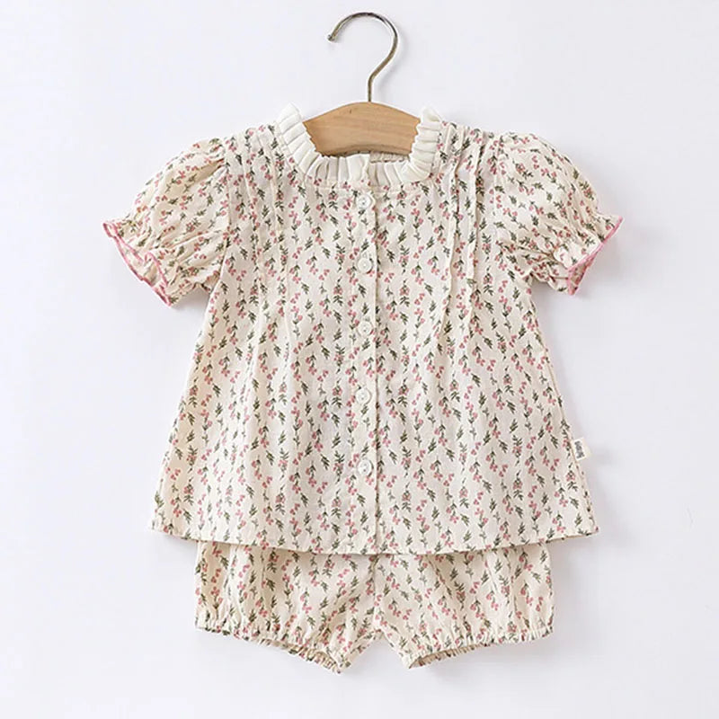 Hermosos y delicados, conjunto y enterito pastorales de verano para bebé, blusa y short estampados de algodón para bebé niña, bombacho para bebés