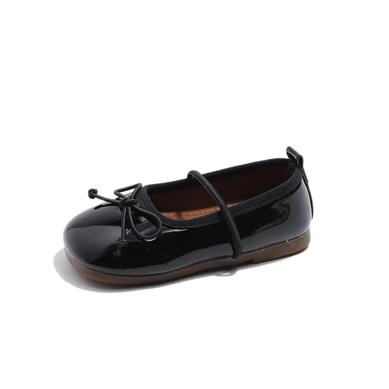 Round Toe Patent Leather Ballet Flats For Baby Girl Classic Bowknot Elastic Band Ballerina Shoes Toddler Kid Soft  Dress Zapatos