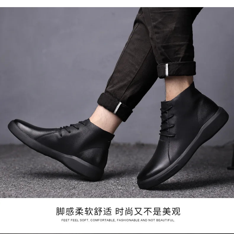 Genuine Leather Men Boots Retro Motorcycle Boots for Men Chelsea Boots Warm Men Ankle Boots Working Casual Boot Zapatos Hombre