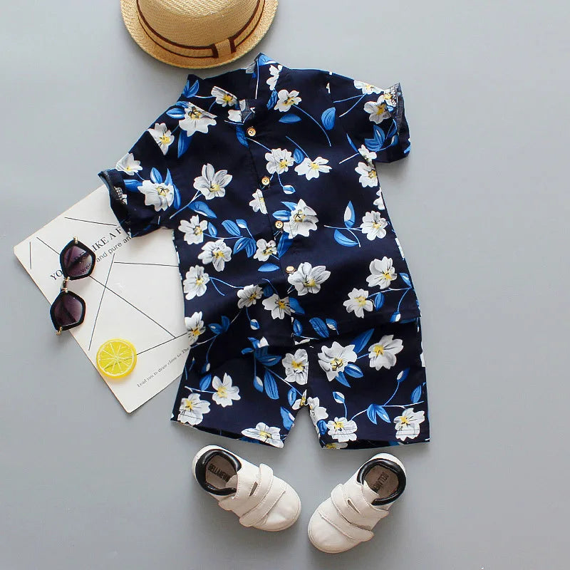 Camisa y short con estampado floral para niños de 1 a 6 años, especiales para vacaciones y playa. Recomendamos sean usados por separado