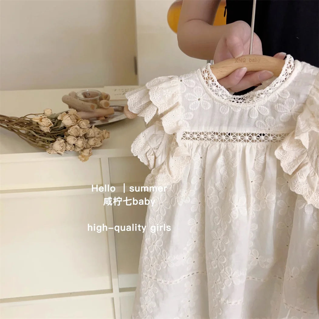 Elegante vestido de encaje de princesa para niñas, vestido de verano de algodón transpirable para niñaºs, vestido informal estilo bohemio para niñas pequeñas, disfraces para niños de 1 a 7 años