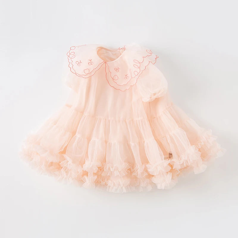 delicado vestido de princesa para niña, vestido de fiesta de verano con finas capas de tul y cuello bordado para tu niña, para que se sienta en las nubes
