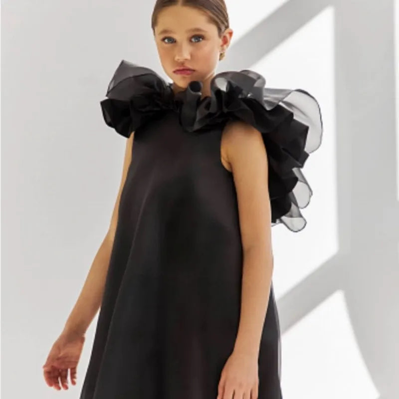 Vestido de princesa con hermosos volantes para niña, Vestido liso de tul para bebé niña y chica adolescente, ropa para fiesta de cumpleaños y boda de 1 a 12 años