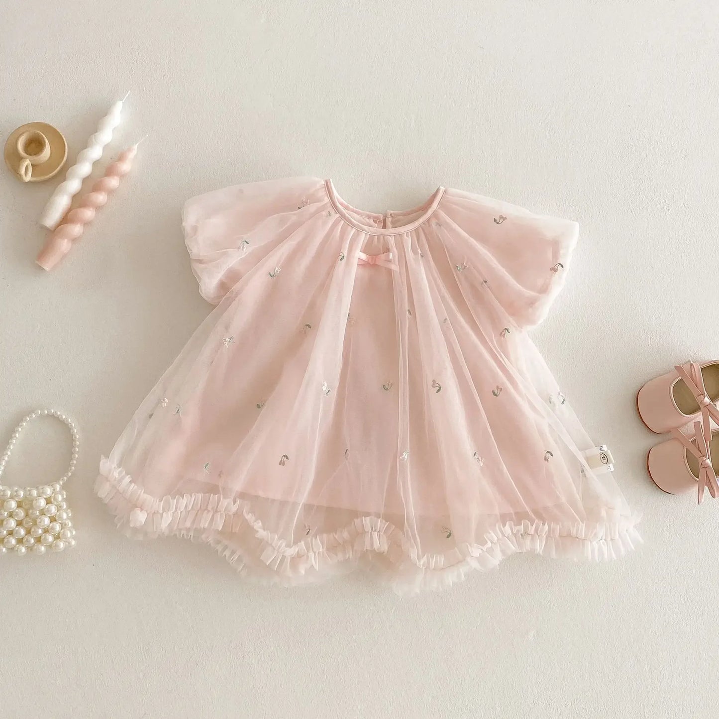 Delicado vestido de princesa, vestido de Tul Bordado Exquisitamente, outfit de Verano para Bebés y Niñas de 0 a 5 Años, para Fiestas, Vestido de Bautizo, Bodas y Cumpleaños