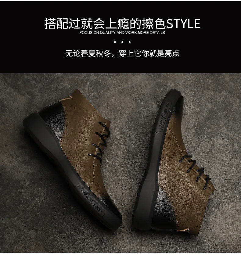 Genuine Leather Men Boots Retro Motorcycle Boots for Men Chelsea Boots Warm Men Ankle Boots Working Casual Boot Zapatos Hombre