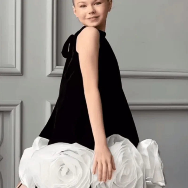 Impactante vestido vintage con folores 3D en tul para fiestas para bebé, niña y adolescente, vestido para desfiles, cumpleaños, ropa para niñas de 1 a 12 años