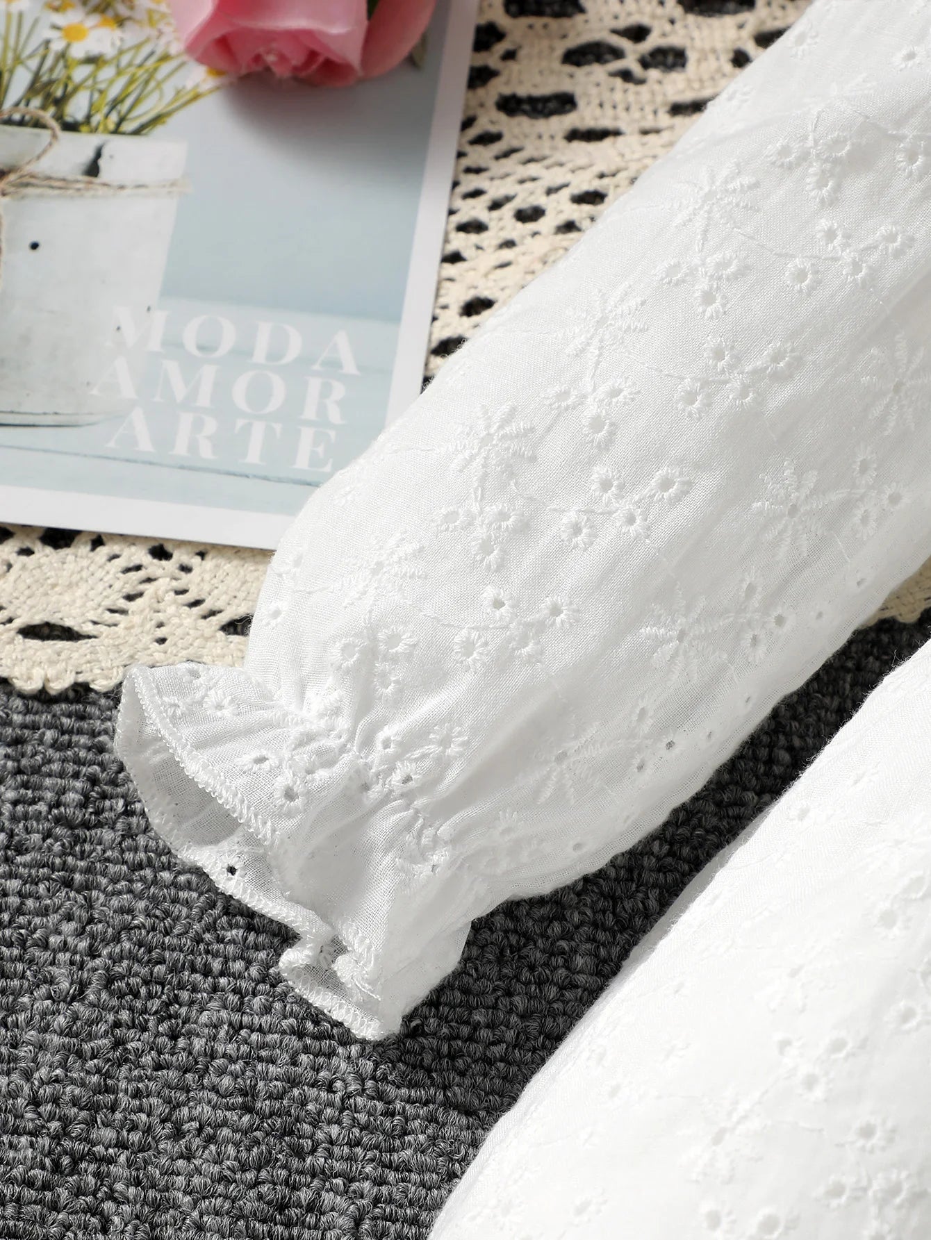 Vestido blanco de broderie con volantes y lazo de para bebé y niña, , vestido de princesa de primavera y otoño, vestido de Bautizo para bebé y niña.