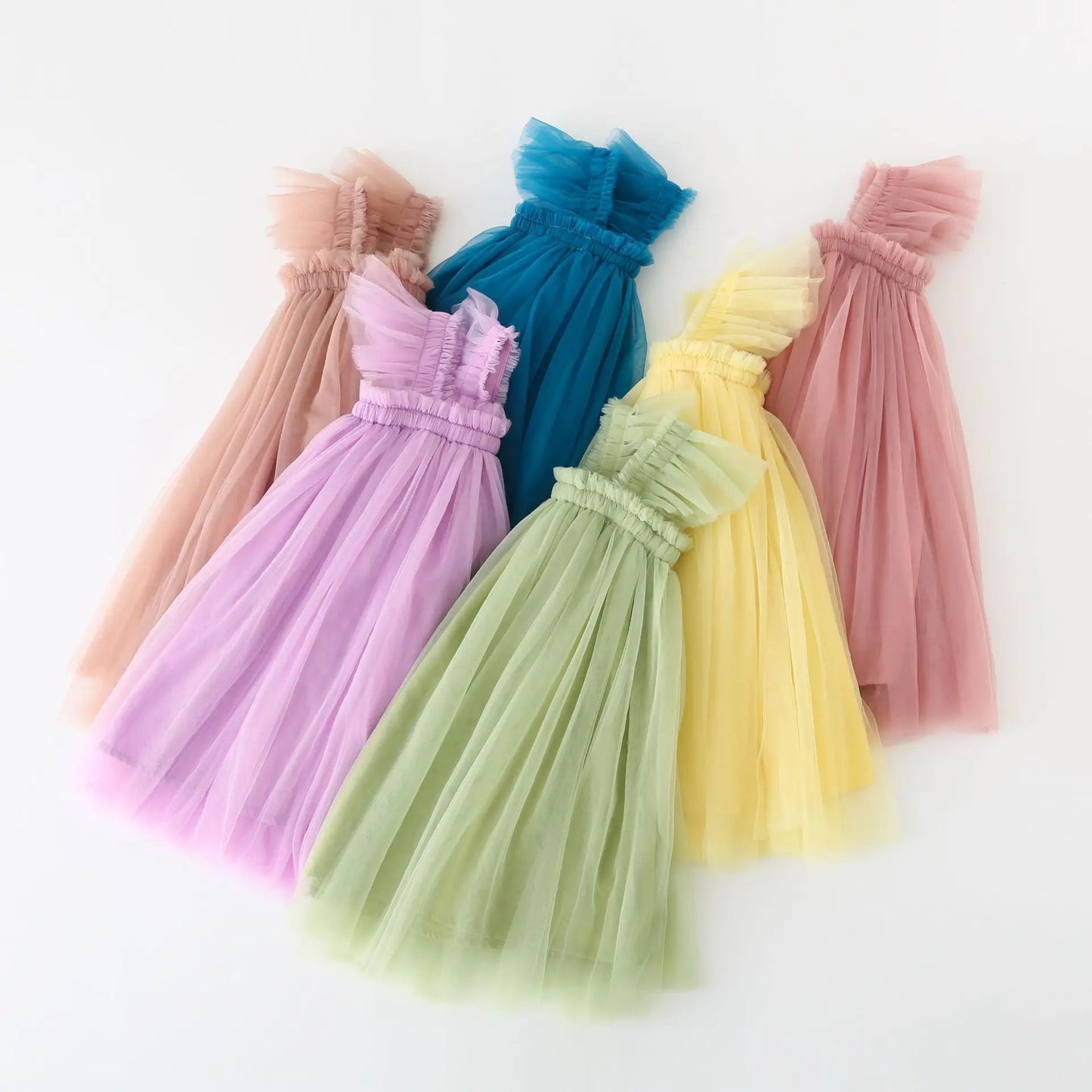 Summer New Baby Girl Clothes Solid Color High Quality Flying Sleeves Mesh Slings Baby Dresses Cute Princess Ball Gown Skirt