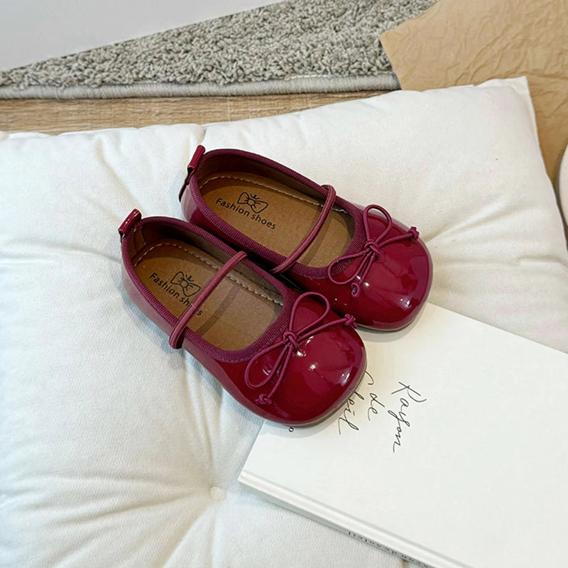 Round Toe Patent Leather Ballet Flats For Baby Girl Classic Bowknot Elastic Band Ballerina Shoes Toddler Kid Soft  Dress Zapatos