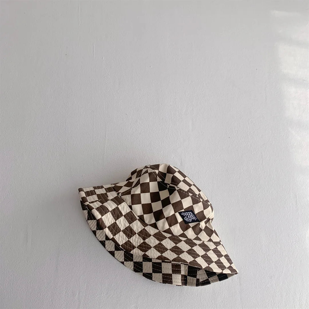 Precioso sombrero de cubo patrón de arlequín para niños, sombrero a cuadros para el sol para bebés y niñas