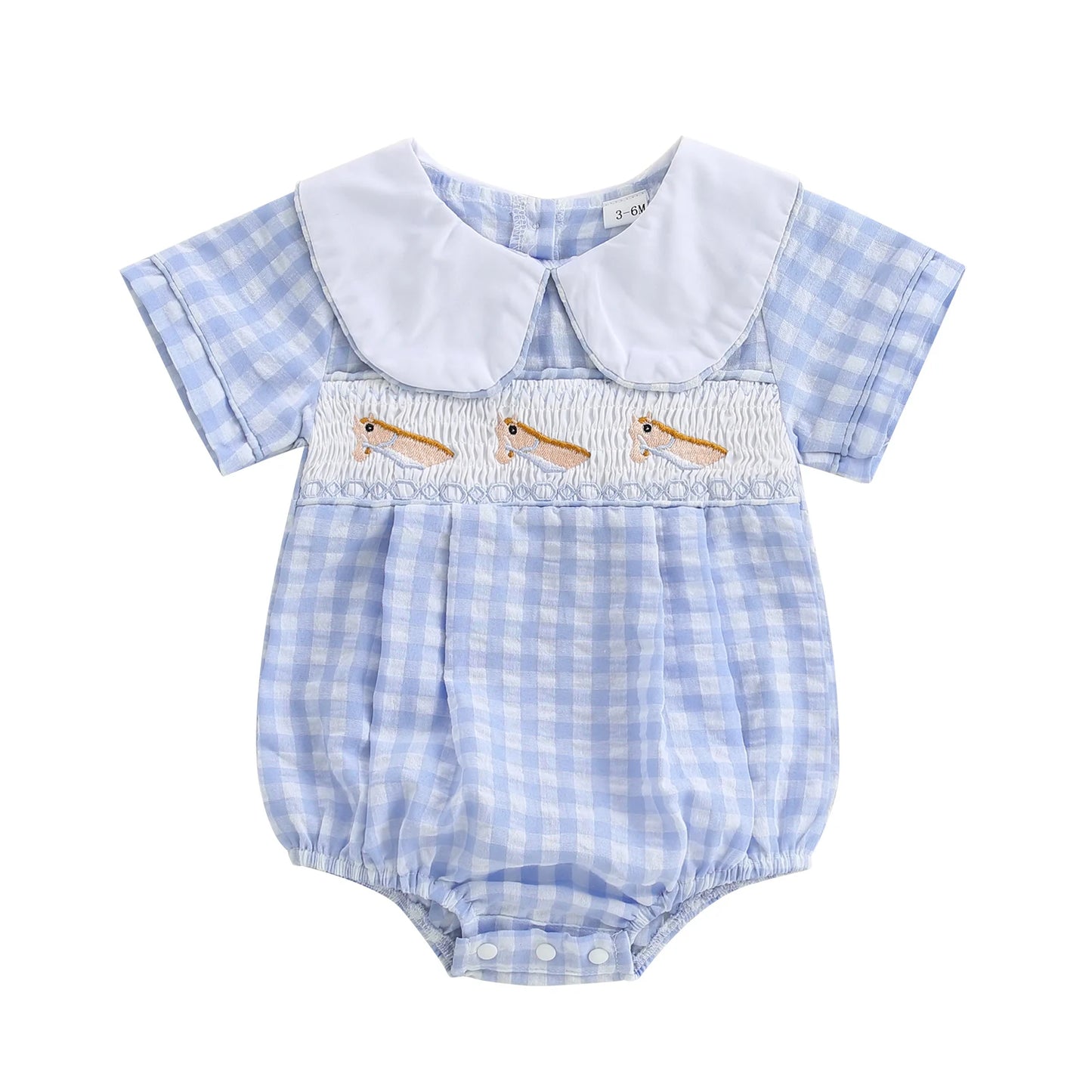 Pelele de verano para bebés, niños y niñas, mono informal con estampado a cuadros y cuello de muñeca bordado para recién nacidos, camisetas bonitas para bebés