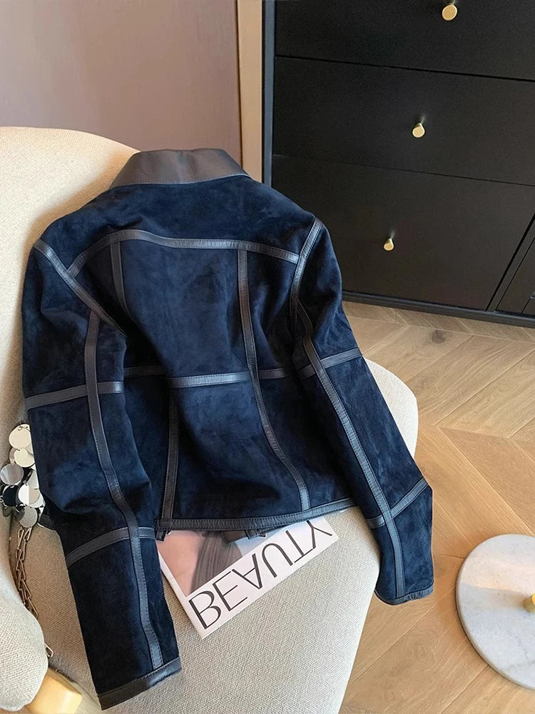 Retro amerikansk ruskindsjakke med kort krave til mænd og kvinder, high-end kort frakke til efterår og vinter