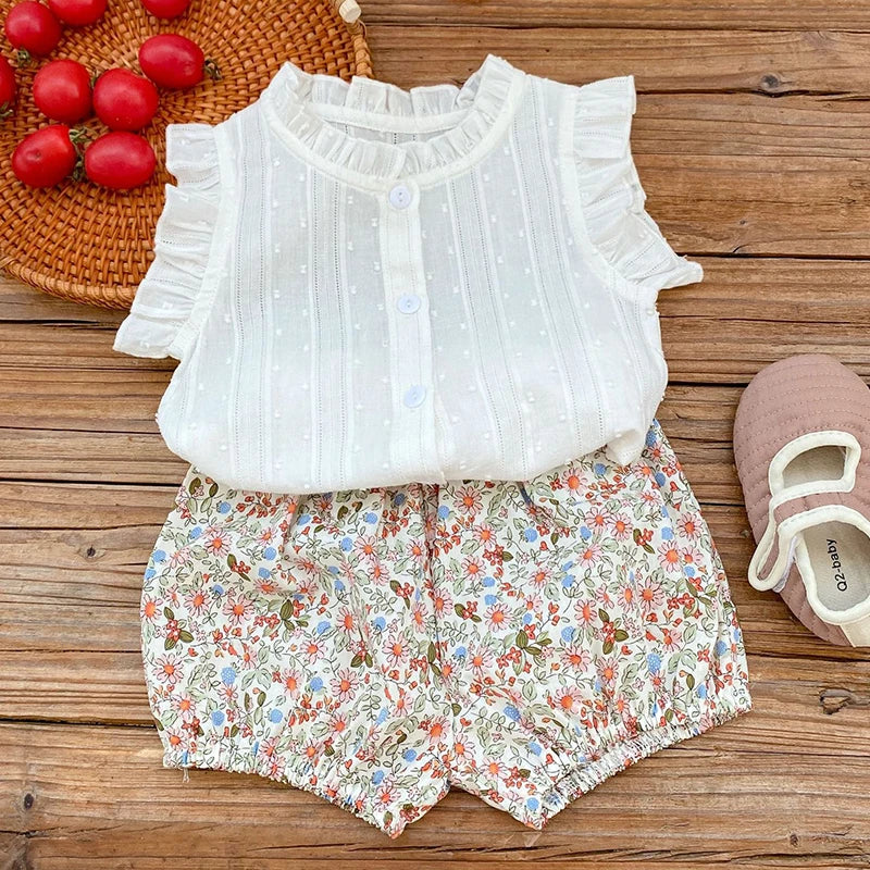 Summer Infant Baby Girls Clothes Suit Infant Kids Baby Girls Clothes Set Sleeveless Tops + Shorts 2pcs Toddler Clothes